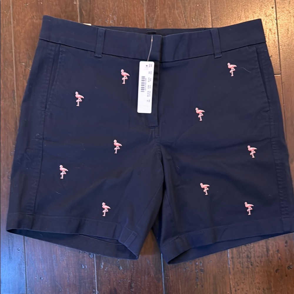 Navy Flamingo Embroidered JCrew Women's Shorts